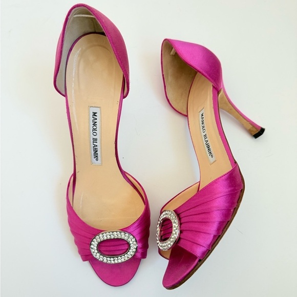 Manolo Blahnik Magenta Pink Satin Sedaraby Jeweled D’orsay pumps EU 40 - Picture 1 of 7